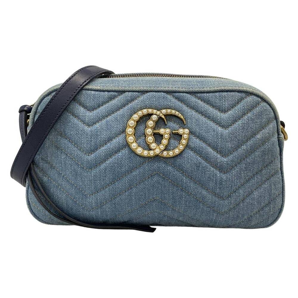 GUCCI Shoulder Bag Chain Blue Leather